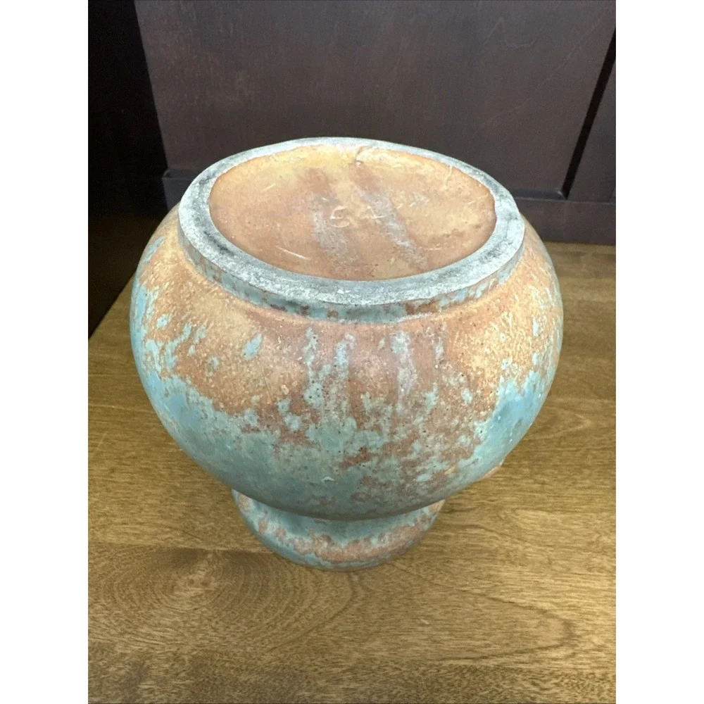 Burley Winter Pottery Vase Green Mottled Glaze Double Handle Antique 1930's #54